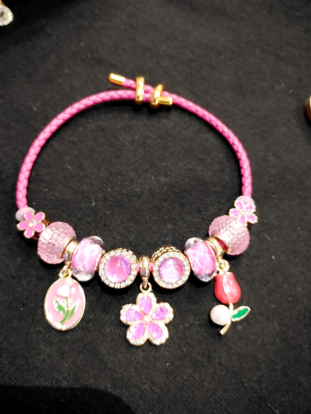 Pink Floral Charm Bracelet - Women Jewelry